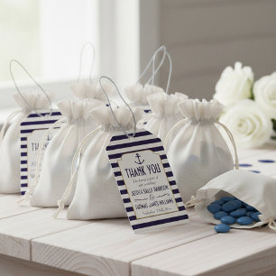 Nautical Navy & White Stripe Anchor Wedding Favor Gift Tags