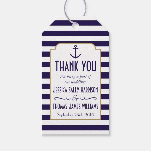 Nautical Navy & White Stripe Anchor Wedding Favor Gift Tags