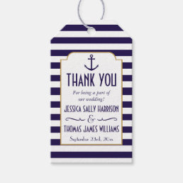 Nautical Navy &amp; White Stripe Anchor Wedding Favor Gift Tags