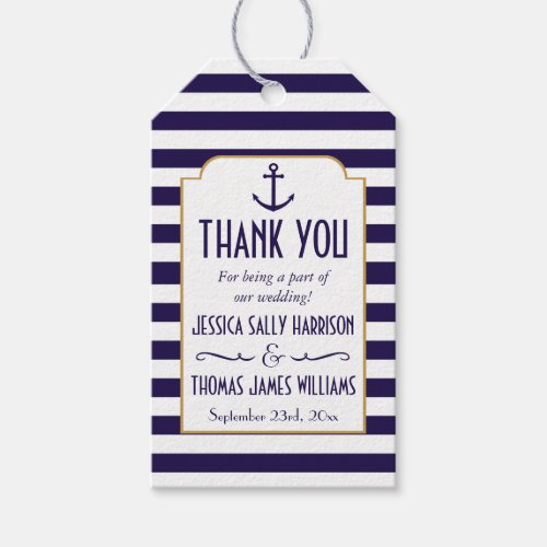 Nautical Navy  White Stripe Anchor Wedding Favor Gift Tags