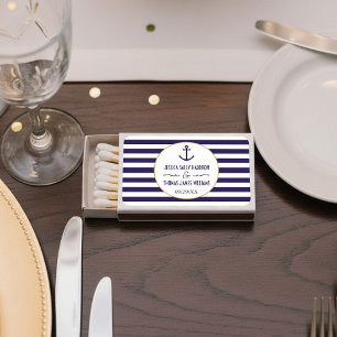 Nautical Navy & White Stripe Anchor Wedding Favor Matchboxes