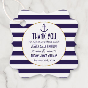Nautical Navy & White Stripe Anchor Wedding Favor Tags