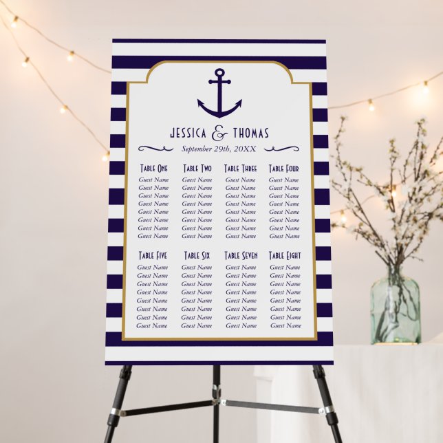 Nautical Navy & White Stripe Anchor Wedding Foam Board (In Situ (Stand))