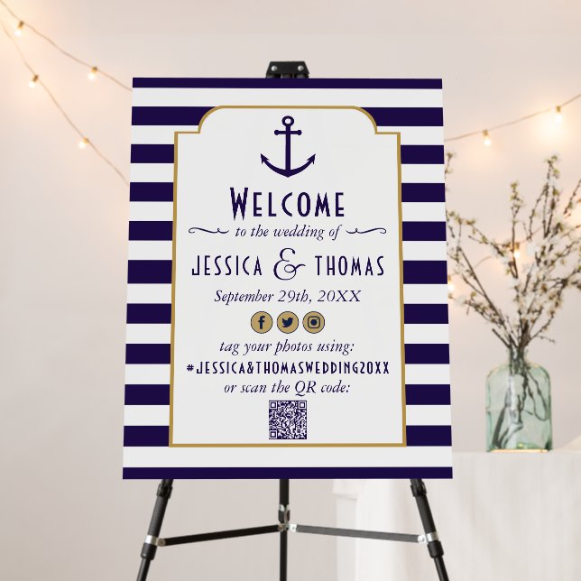Nautical Navy & White Stripe Anchor Wedding Foam Board (In Situ (Stand))
