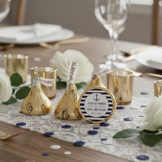 Nautical Navy & White Stripe Anchor Wedding Hershey®'s Kisses® (Creator Uploaded)