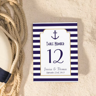 Nautical Navy & White Stripe Anchor Wedding Invitation