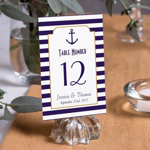 Nautical Navy  White Stripe Anchor Wedding Invitation