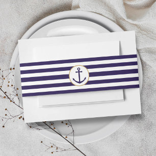 Nautical Navy & White Stripe Anchor Wedding Invitation Belly Band