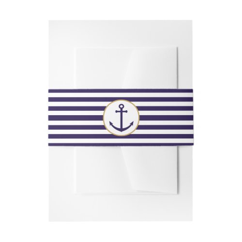 Nautical Navy  White Stripe Anchor Wedding Invitation Belly Band