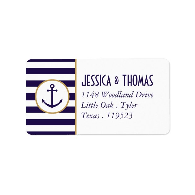 Nautical Navy & White Stripe Anchor Wedding Label