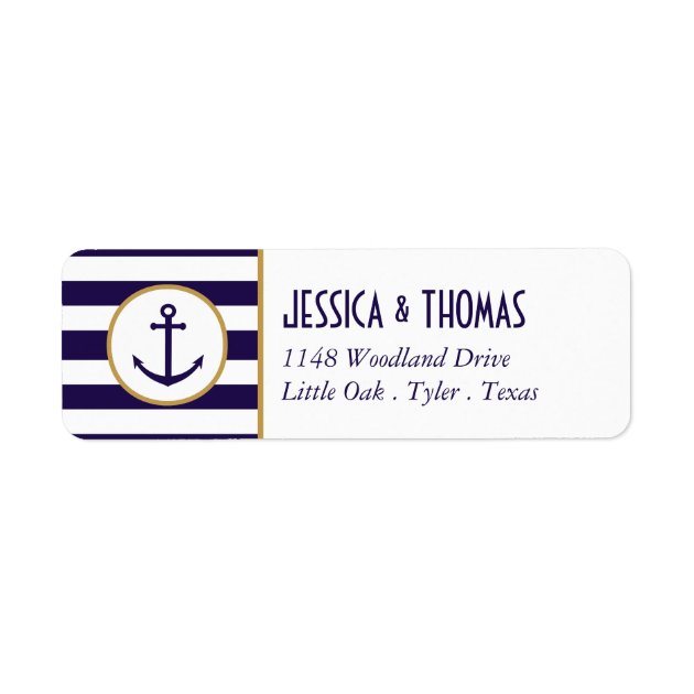 Nautical Navy & White Stripe Anchor Wedding Label