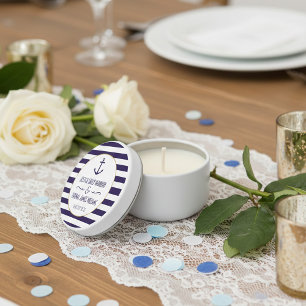 Nautical Navy & White Stripe Anchor Wedding Mini Candle Favors