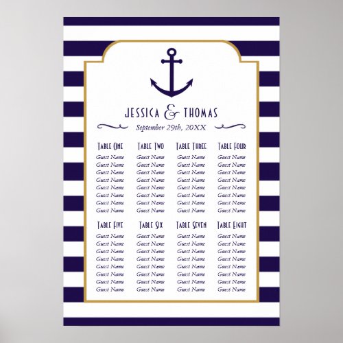Nautical Navy  White Stripe Anchor Wedding Poster
