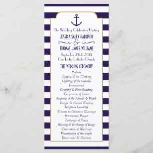 Gold Beach Wedding Program Office Products Supplies Zazzle Nautical Navy White Stripe Anchor Wedding Program