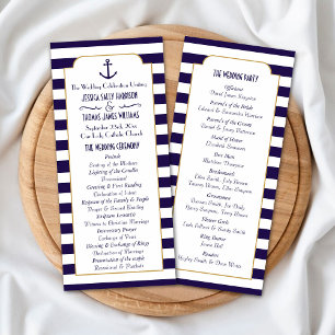 Nautical Navy & White Stripe Anchor Wedding Program