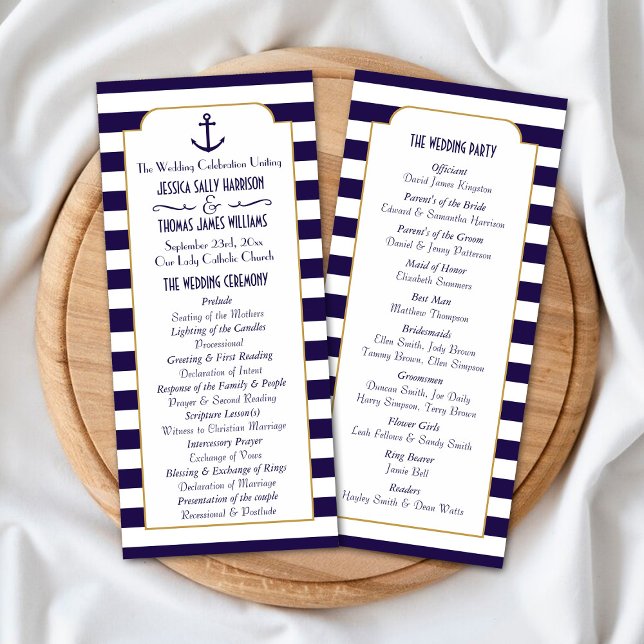 Nautical Navy & White Stripe Anchor Wedding Program (Creator Uploaded)