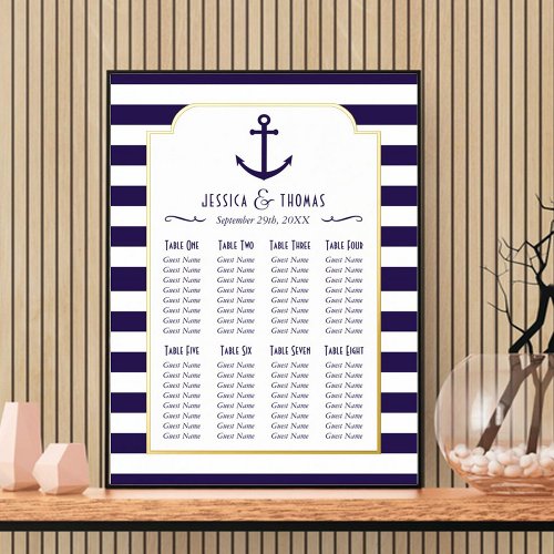 Nautical Navy  White Stripe Anchor Wedding Real Foil Prints