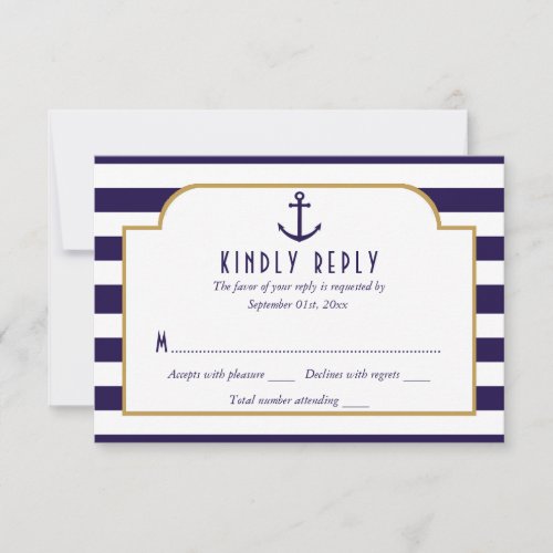 Nautical Navy  White Stripe Anchor Wedding RSVP