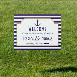 Nautical Navy &amp; White Stripe Anchor Wedding Sign