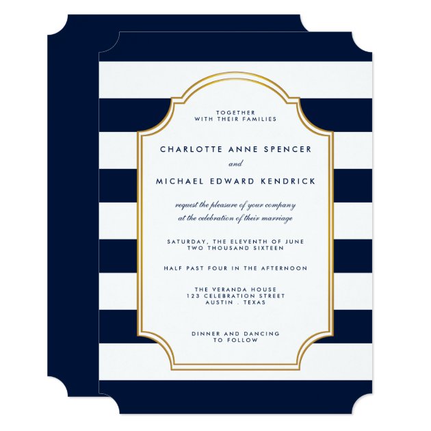 Nautical Navy | White Stripe Modern Wedding Invitation