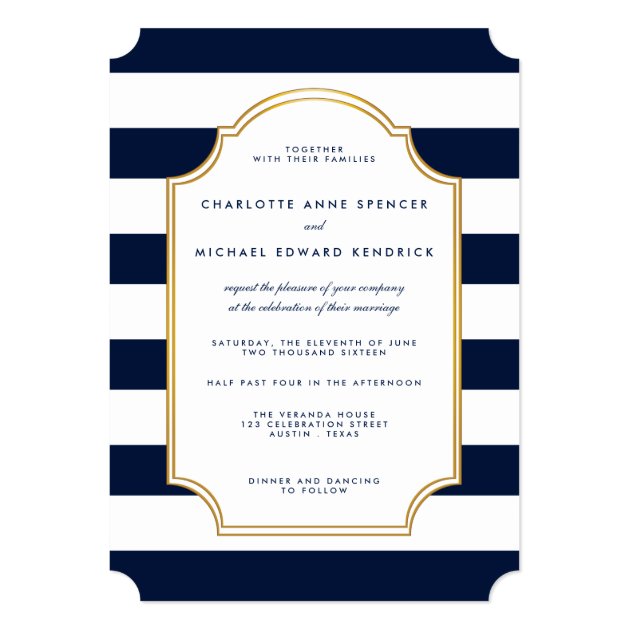 Nautical Navy | White Stripe Modern Wedding Invitation
