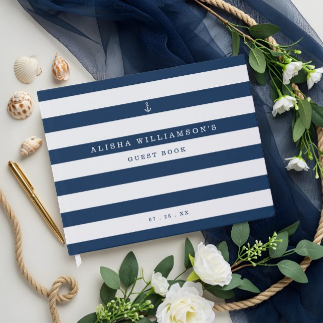 Nautical Navy & White Stripe Ocean Anchor Guest Book (Nautical Navy & White Stripe Ocean Anchor Guest Book)