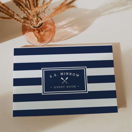 Nautical Navy  White Stripe  Personalized Boat Guest Book
