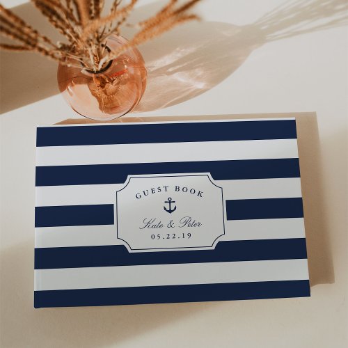 Nautical Navy  White Stripe Wedding Guest Book