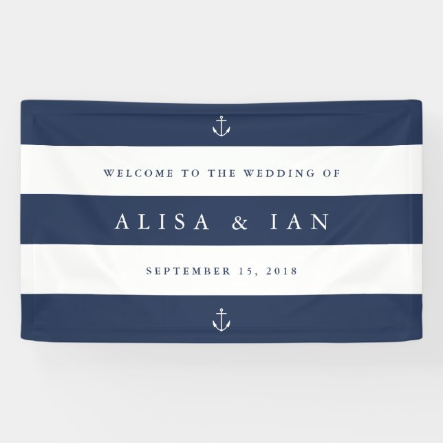 Nautical Navy & White Stripe Wedding Welcome Banner (Horizontal)