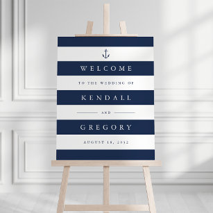 Nautical Navy & White Stripe Wedding Welcome Sign
