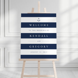 Nautical Navy & White Stripe Wedding Welcome Sign