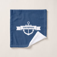 Modern Nautical Anchor Bathroom Navy blue white Bath Towel Set, Zazzle