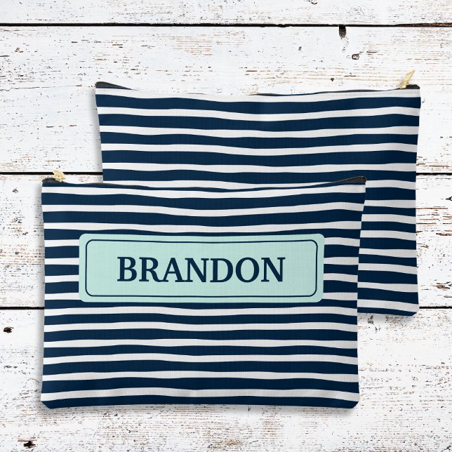 Nautical Navy & White Stripes Bachelor Party Favor Accessory Pouch (Nautical Navy & White Stripes Bachelor Party Favor Accessory Pouch)