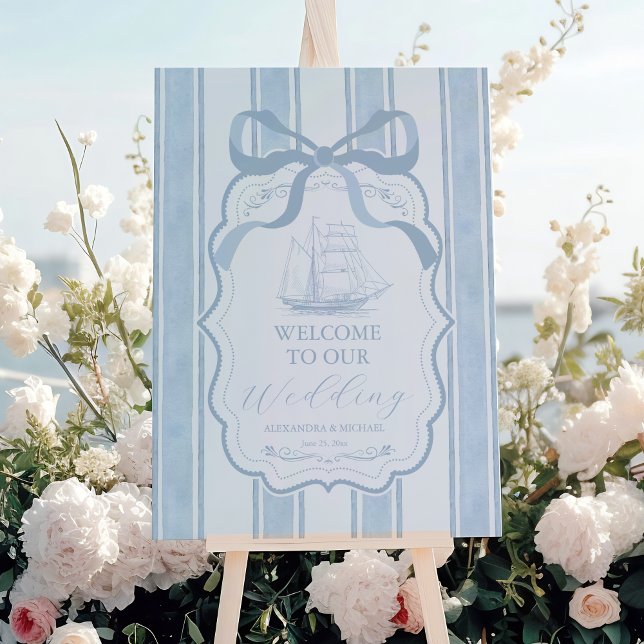 Nautical Navy White Stripes Boat Wedding Foam Board (Creator Uploaded)