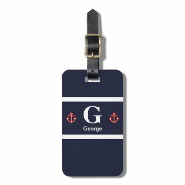Nautical Navy White Stripes Monogram Luggage Tag Nautical Navy White Stripes Monogram Luggage Tag