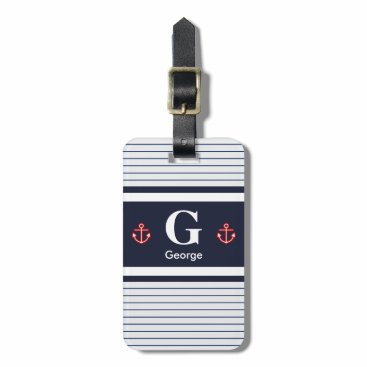Nautical Navy White Stripes Monogram Luggage Tag Nautical Navy White Stripes Monogram Luggage Tag