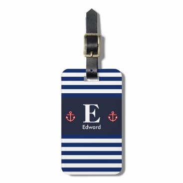 Nautical Navy White Stripes Monogram Luggage Tag Nautical Navy White Stripes Monogram Luggage Tag
