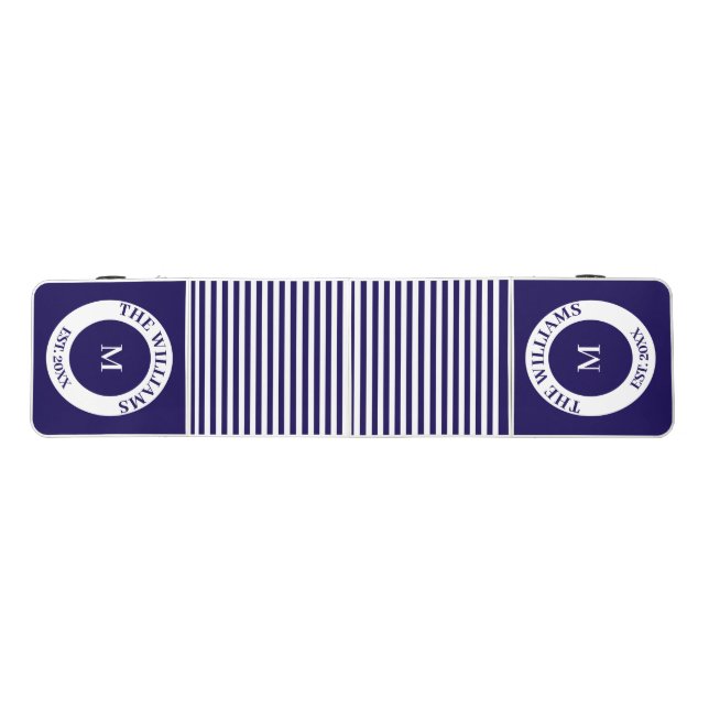 Nautical Navy & White Stripes Monogram Name Year Beer Pong Table (Top)