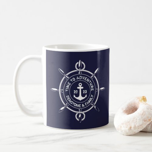 Nautical Navy White TIME TO ADVENTURE Coffee Mug