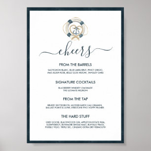 Nautical Navy & White Wedding Bar Menu Poster