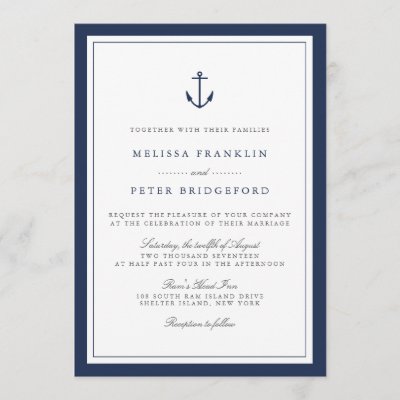 Nautical Navy & White Wedding Invitation | Anchor