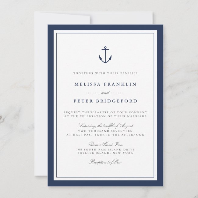 Nautical Navy & White Wedding Invitation | Anchor