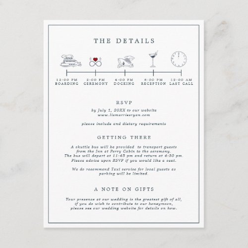 Nautical Navy  White Wedding Itinerary Card