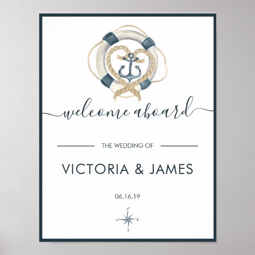 Nautical Navy  White Wedding Welcome Poster