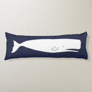 Nautical Navy White Whale & Navy Blue Body Pillow