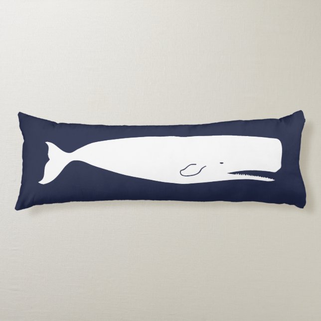 Nautical Navy White Whale & Navy Blue Body Pillow (Front)