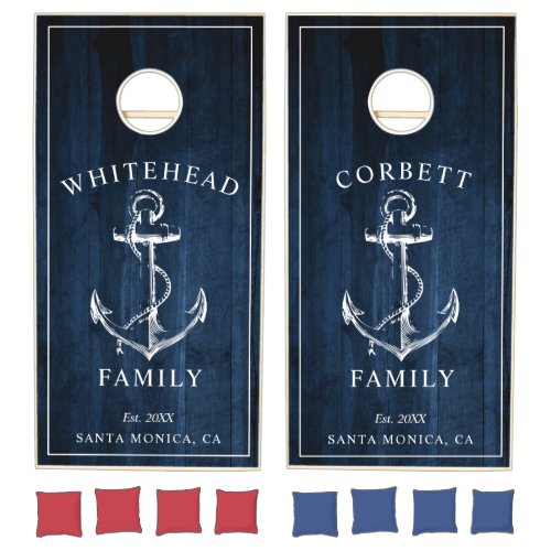 Nautical Navy Wood Anchor Monogram Cornhole Set