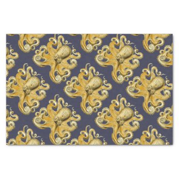 Nautical Navy & Yellow Vintage Octopus Tissue Paper by GrudaHomeDecor at Zazzle