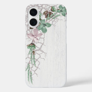 Nautical Net and Flowers On Whitewashed Wood iPhone 16 Case