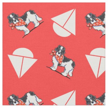 Nautical Newfies And Sailboats Red Fabric by offleashart at Zazzle